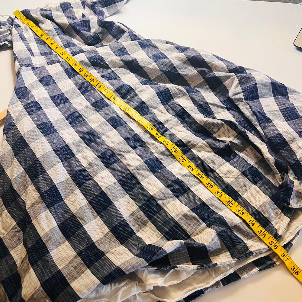 Adelyn Rae Daisy Dress Size Medium Gingham Off Shoulder Open Back Blue White - Picture 14 of 15